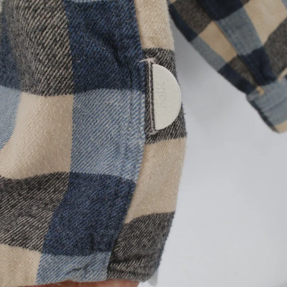 FOLK flannel shirt men's 2 long sleeve button down plaid cotton one pocket